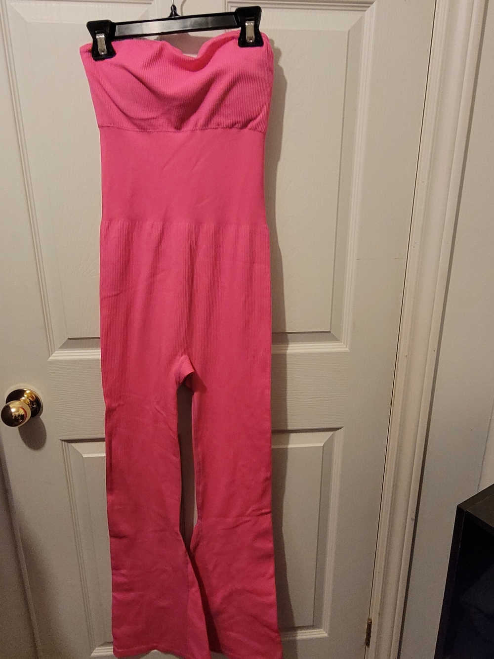 Strapless Pink Jumpsuit - Fitted Waist, Flared Leg